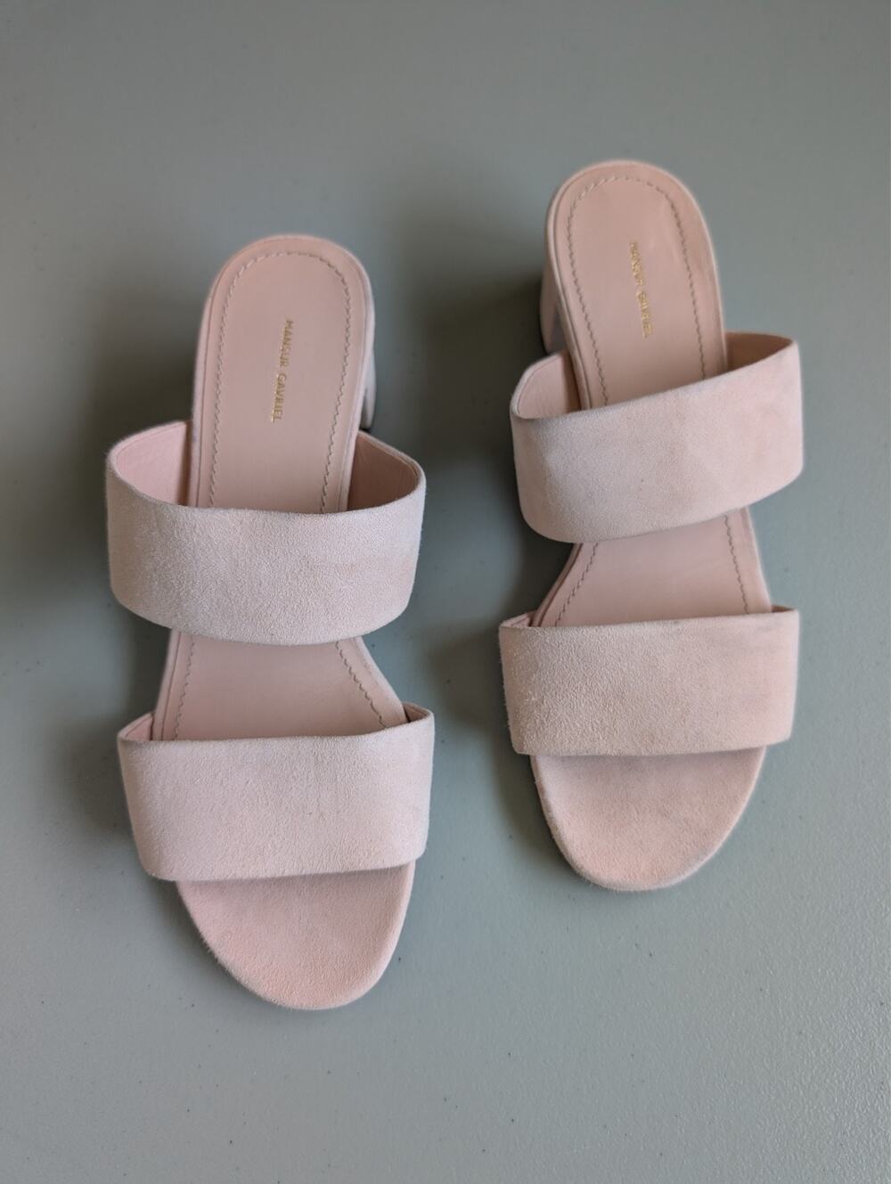 Defect New Mansur Gavriel Suede Double Strap 40mm Sandal Size 37.5 Light Pink
